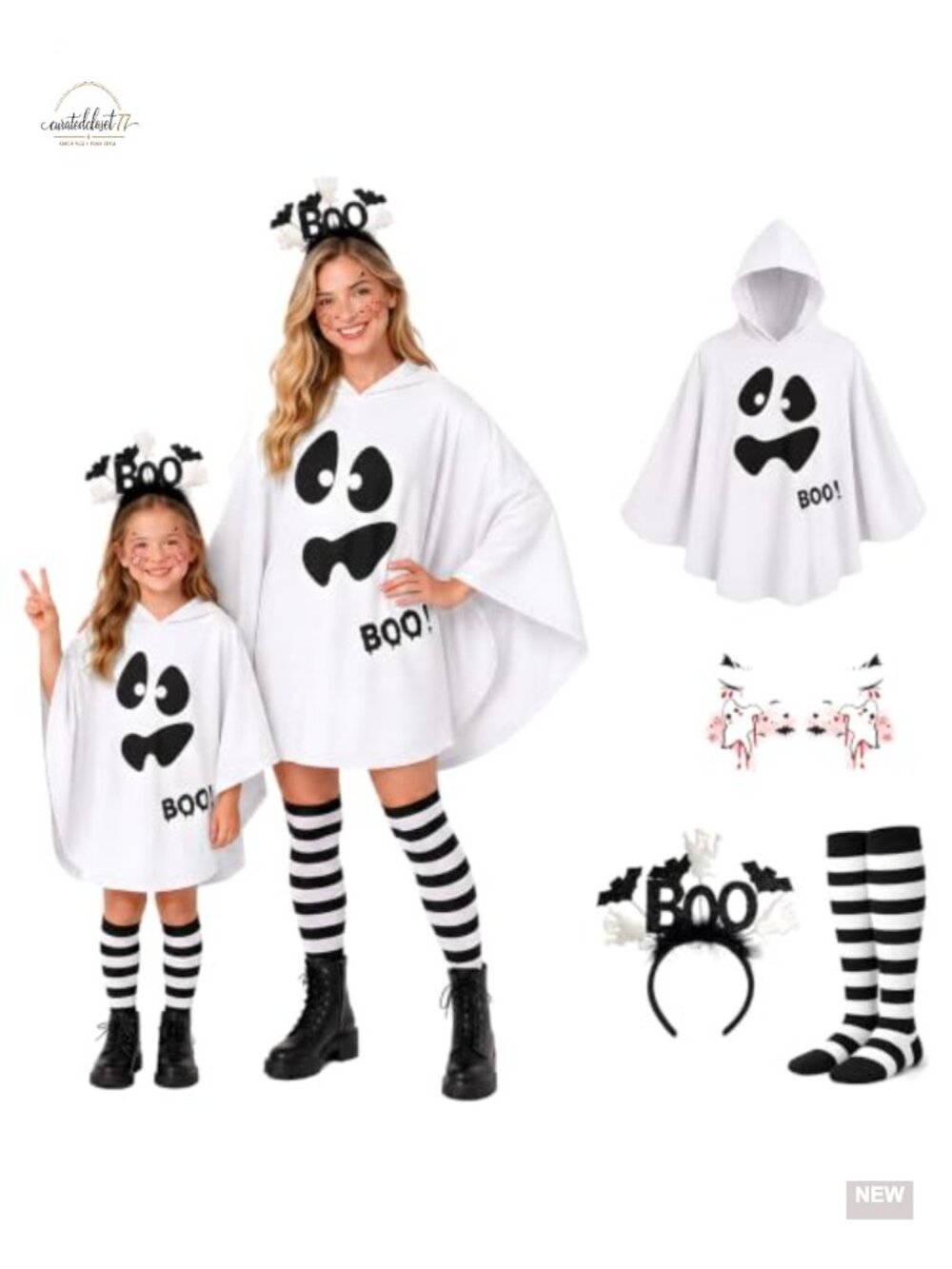 Kids Ghost Halloween Costume Set with Cloak Socks Headband Tattoos